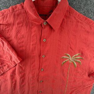 Bamboo Cay Shirt Red Short Sleeve Floral Pocket Polynosic Rayon Men Striped